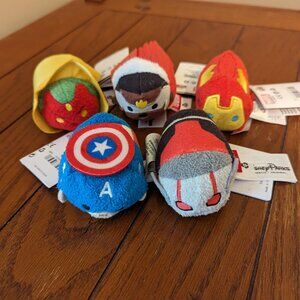 Lot of 5 Marvel Avengers Disney Mini Tsum Tsums: Capt. America Iron Man Ant Man